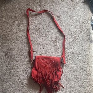 Red with gold beds and fringe crossbody purse!